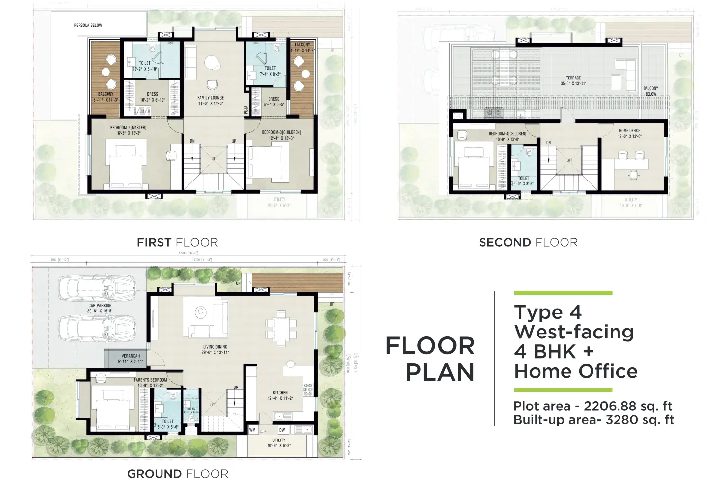 Type 4 West Facing 4 BHK villa floor plan Bangalore