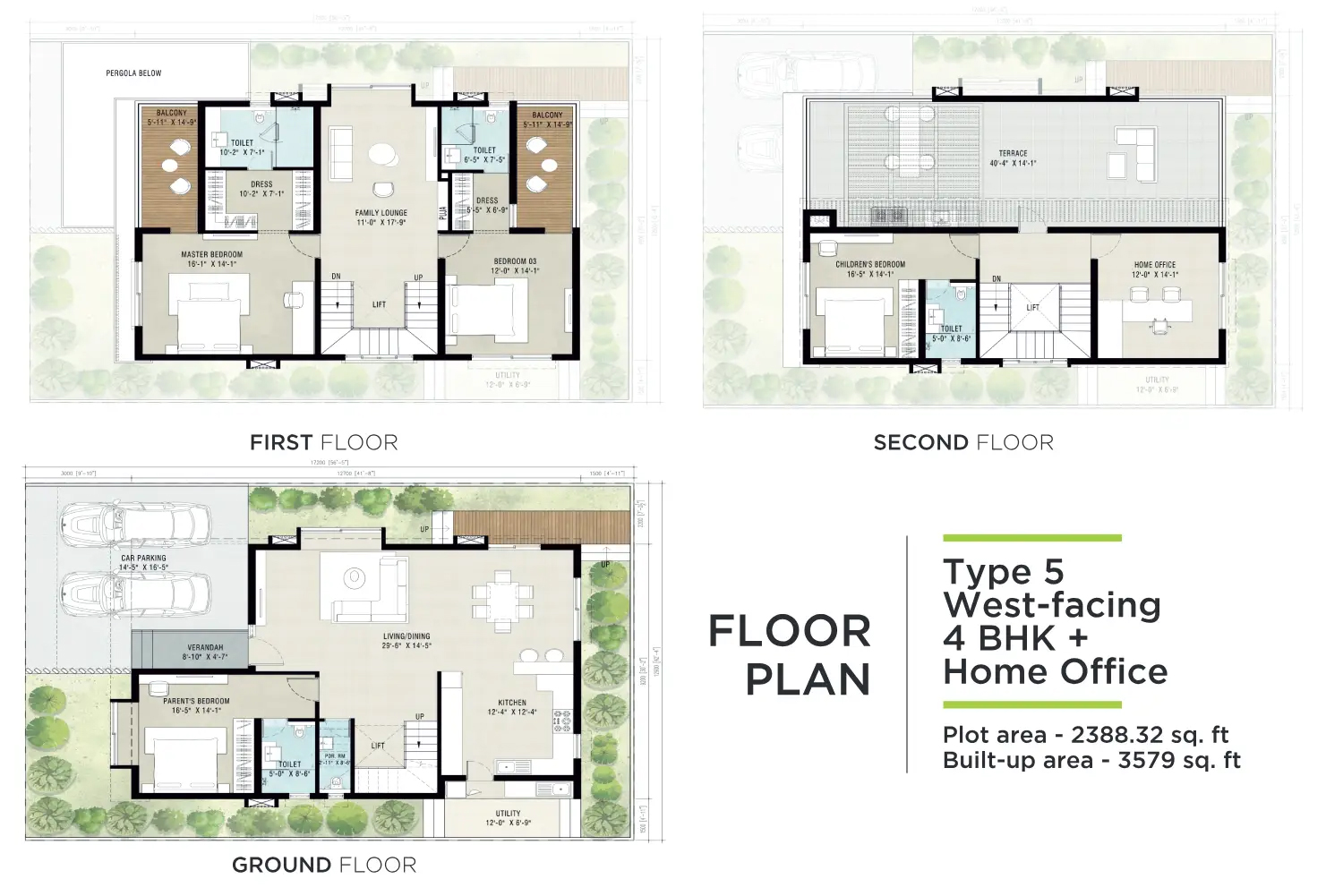 Type 5 West Facing 4 BHK villa floor plan villas in Bangalore